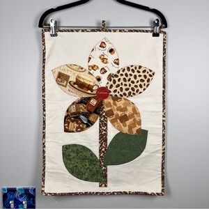 Hand Quilted Coffee Bar Flower Sunflower Fabric Wall Rod Hanging Decor Mug 16x21